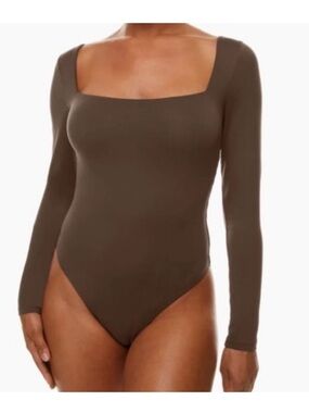 Aritzia Babaton Contour Long Sleeve Square-Neck Bodysuit - Chocolate Brown